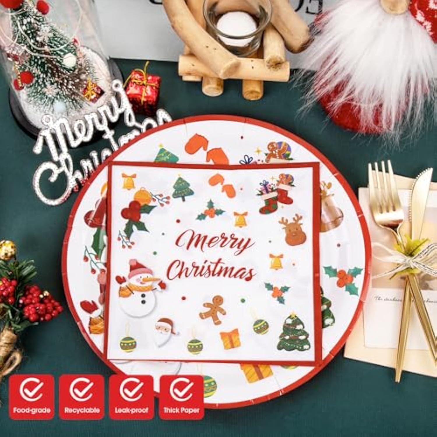 40Pcs Merry Christmas Paper Plates And Napkins - 9Inch Dessert Plate For Cake Salad Fruit Pizza,Disposable Decoration Supplies For Christmas Birthday Party, Serve 20 Guests