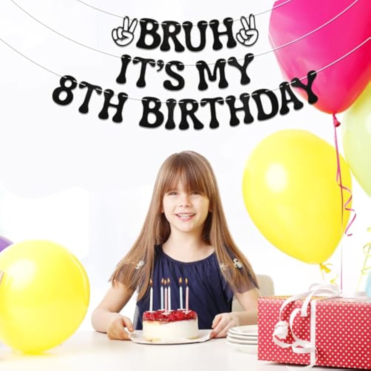"Bruh It’s My 8th Birthday" Banner, Black Glitter Teen Boy Party Decor