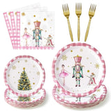 96Pcs Christmas Nutcracker Party Plate Supplies - Xmas Tree Ballet King Soldier Party Tableware Decoration Disposable Paper Plate Napkin Fork For Kid Winter Holiday Birthday, Serves 24 Guests