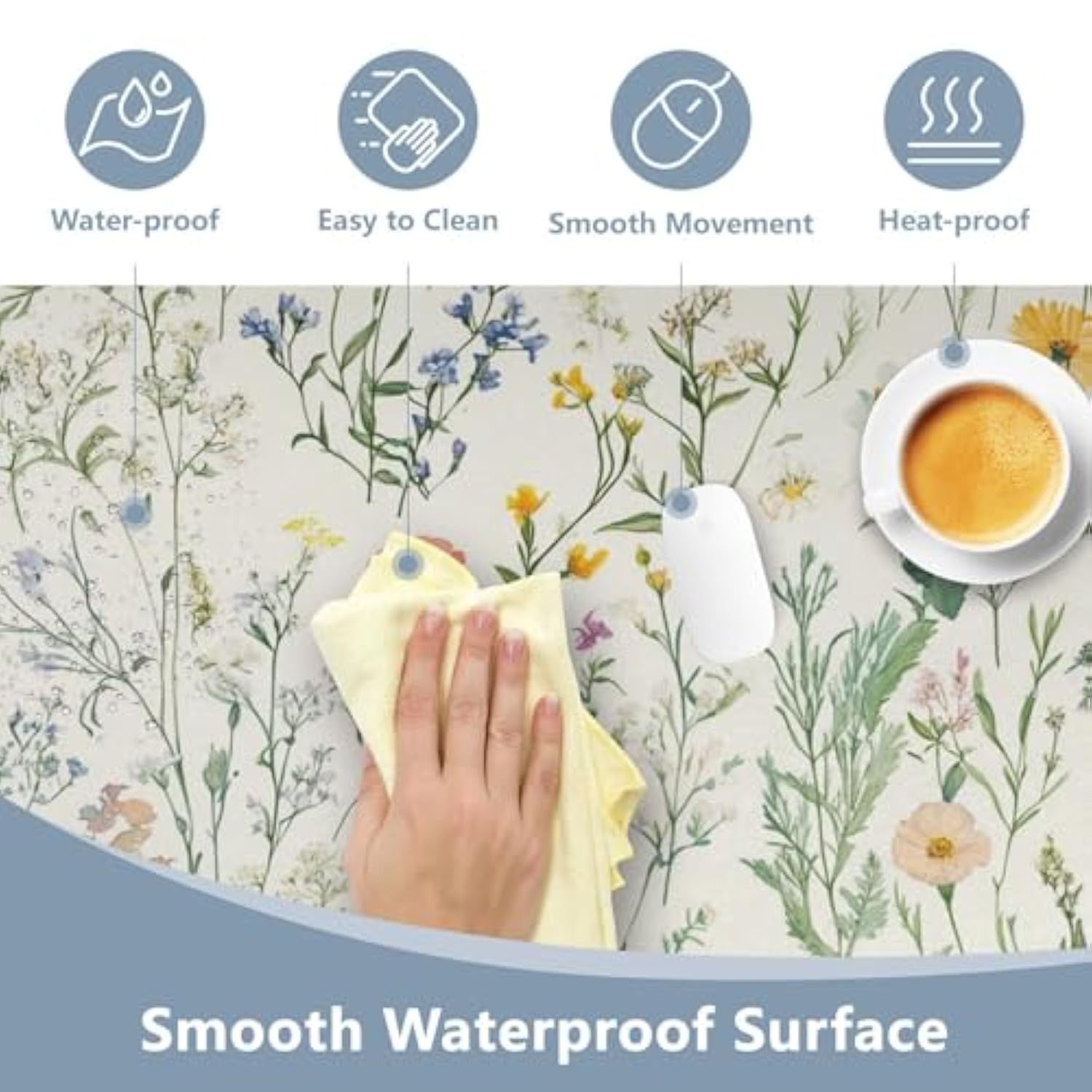 Flower Large Desk Pad,Floral Desk Mat For Desktop,Non-Slip Pu Leather Mouse Pad, Waterproof Laptop Computer Desk Keyboard Mat,Table Protector Blotter Mat For School Office Home 31.5" X 15.7"