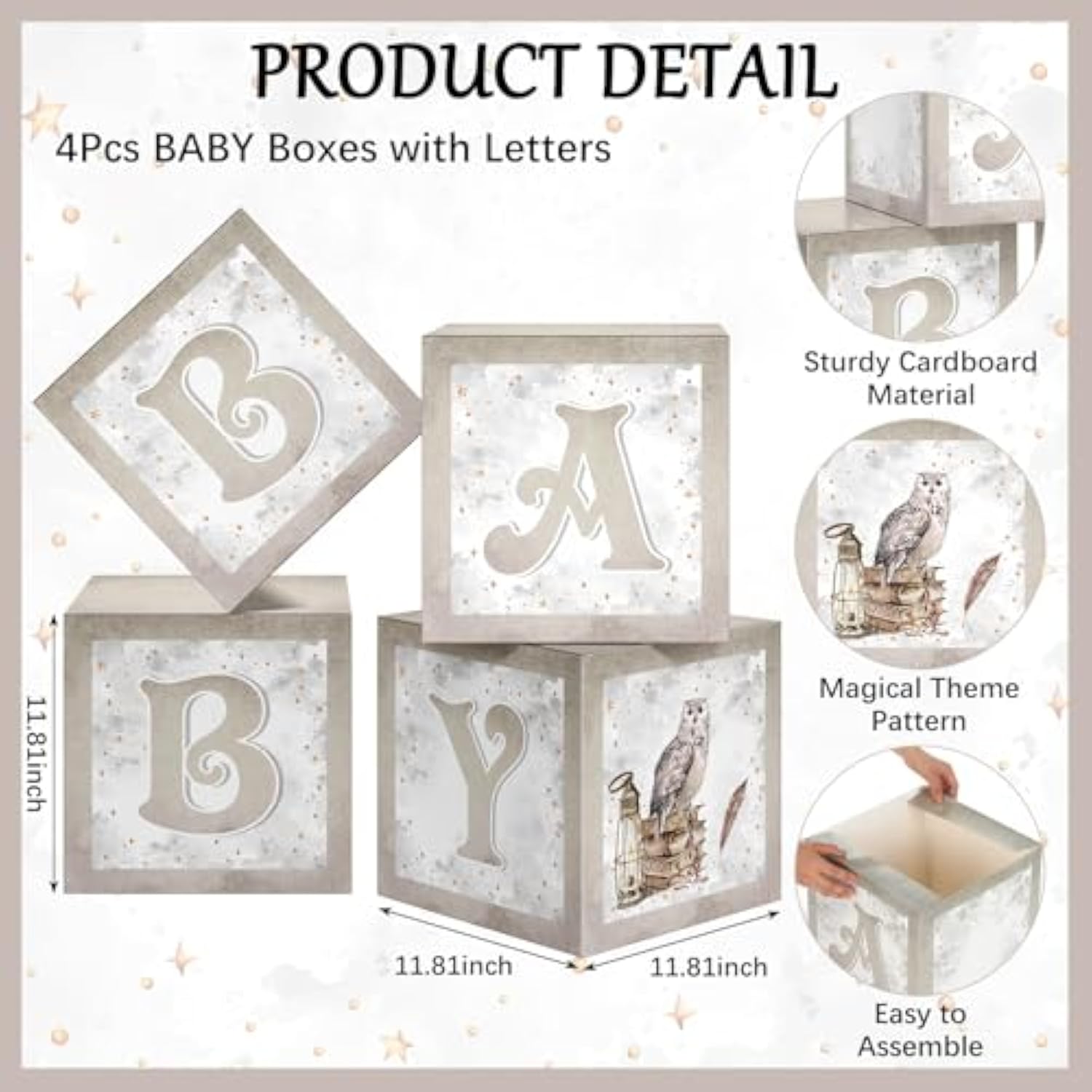 4 Pcs Magical Wizard Baby Shower Boxes - Gender Reveal & Party Decorations
