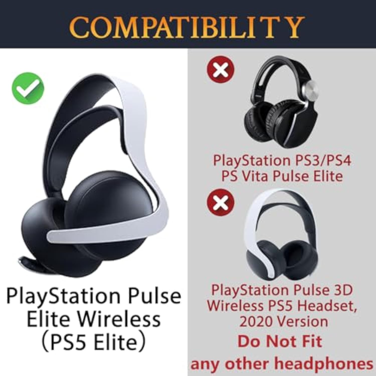 Earpads Cushions Replacement For Sony Playstation Ps5 Pulse Elite Wireless Headset, Ear Pads Cushions With Soft Protein Leather, Noise Isolation Foam - Black