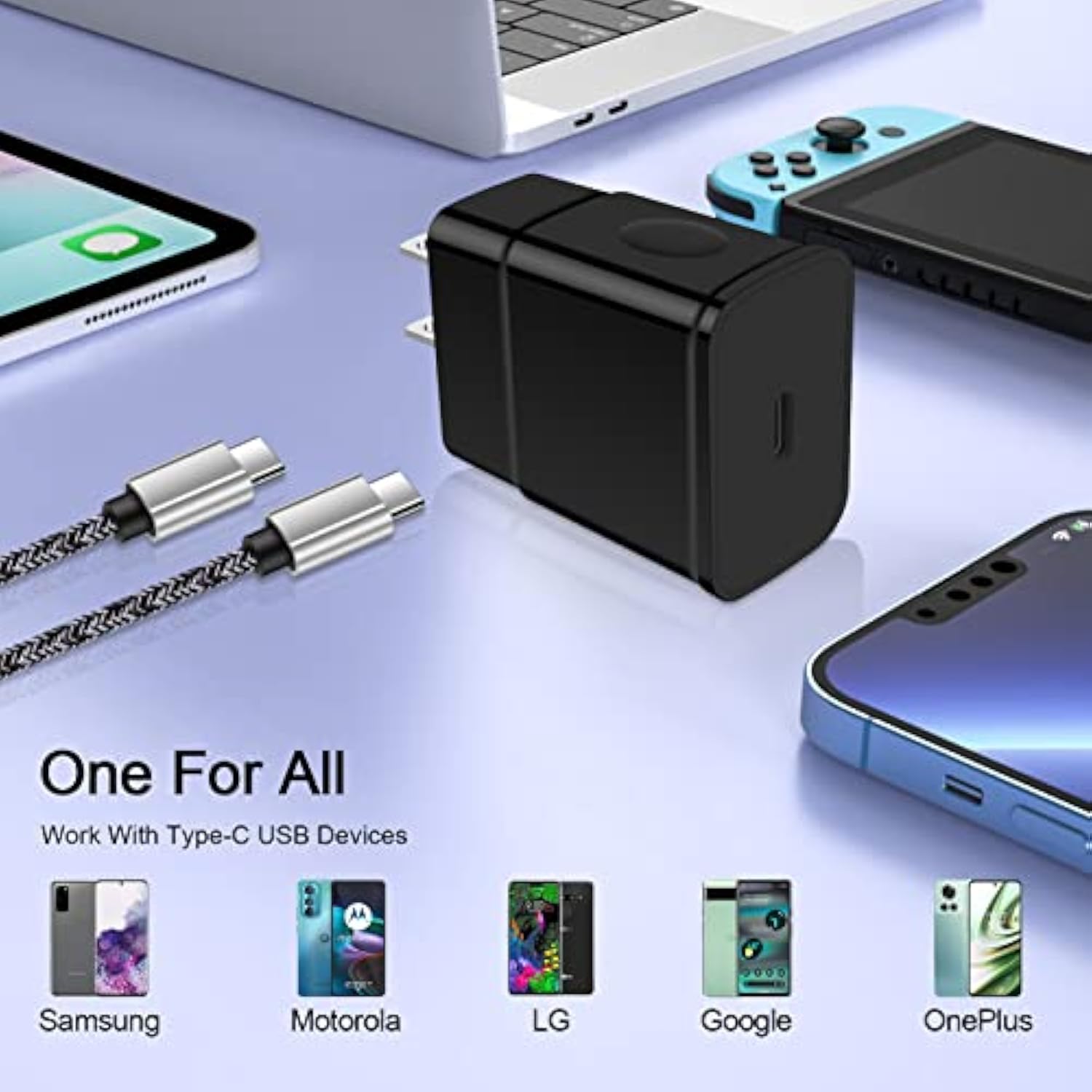 Fast Charger Type C 25W Usb C Charger For Moto Razr 2025 2024, Edge 60 Stylus/60 Fusion/G24 Power/Moto G Play 2024/G Power 2025/G Stylus/G Pure,Pixel 10, Phone Charging 6Ft Cable Type C Fast Charging