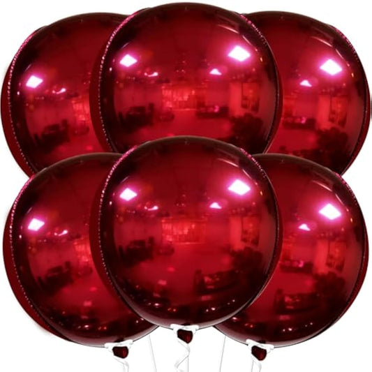 Big 22 Inch Dark Red Balloons - Pack Of 6, Red Metallic Balloons | 360