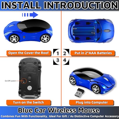 Blue Cute Wireless Mouse2.4G With Usb Reciver 1600Dpi Car Mouse For Computer Laptop Tablet For Windows For Mac Os For Christmasblue