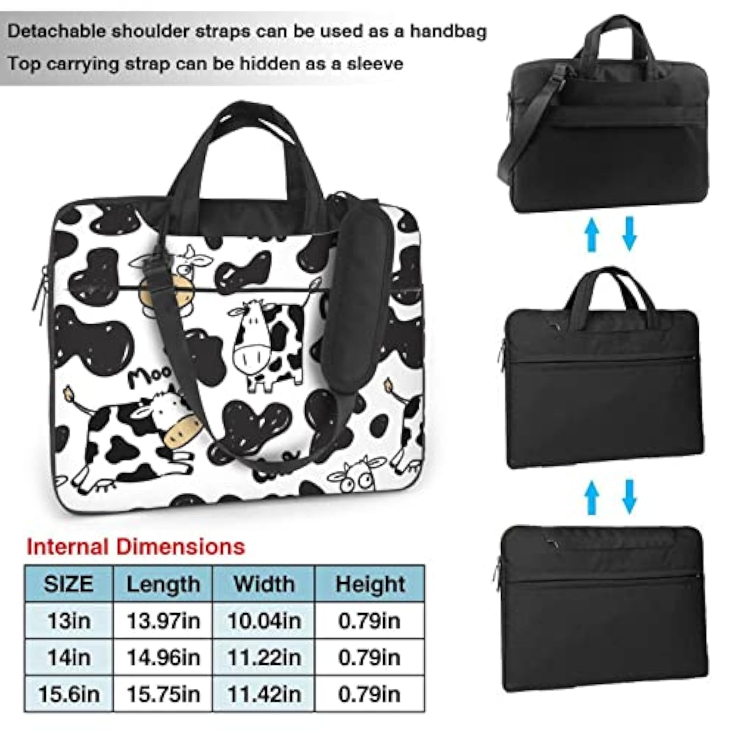 Laptop Bag Laptop Case 15.6 Inch Computer Bags Cute Funny Cow Printed Padded Sleeve Cover For Women Men