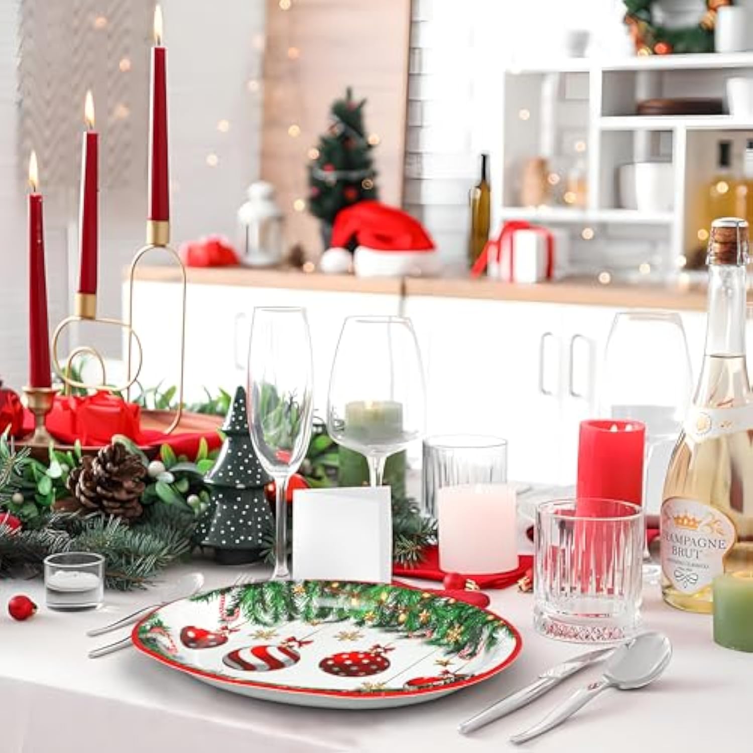 Christmas Paper Platters Disposable Christmas Ball Oval Party Plates 10" X 12" Large Xmas Dinner Serving Platters For Xmas Holiday Party Supplies Dinnerware Table Decorations, 50 Pcs