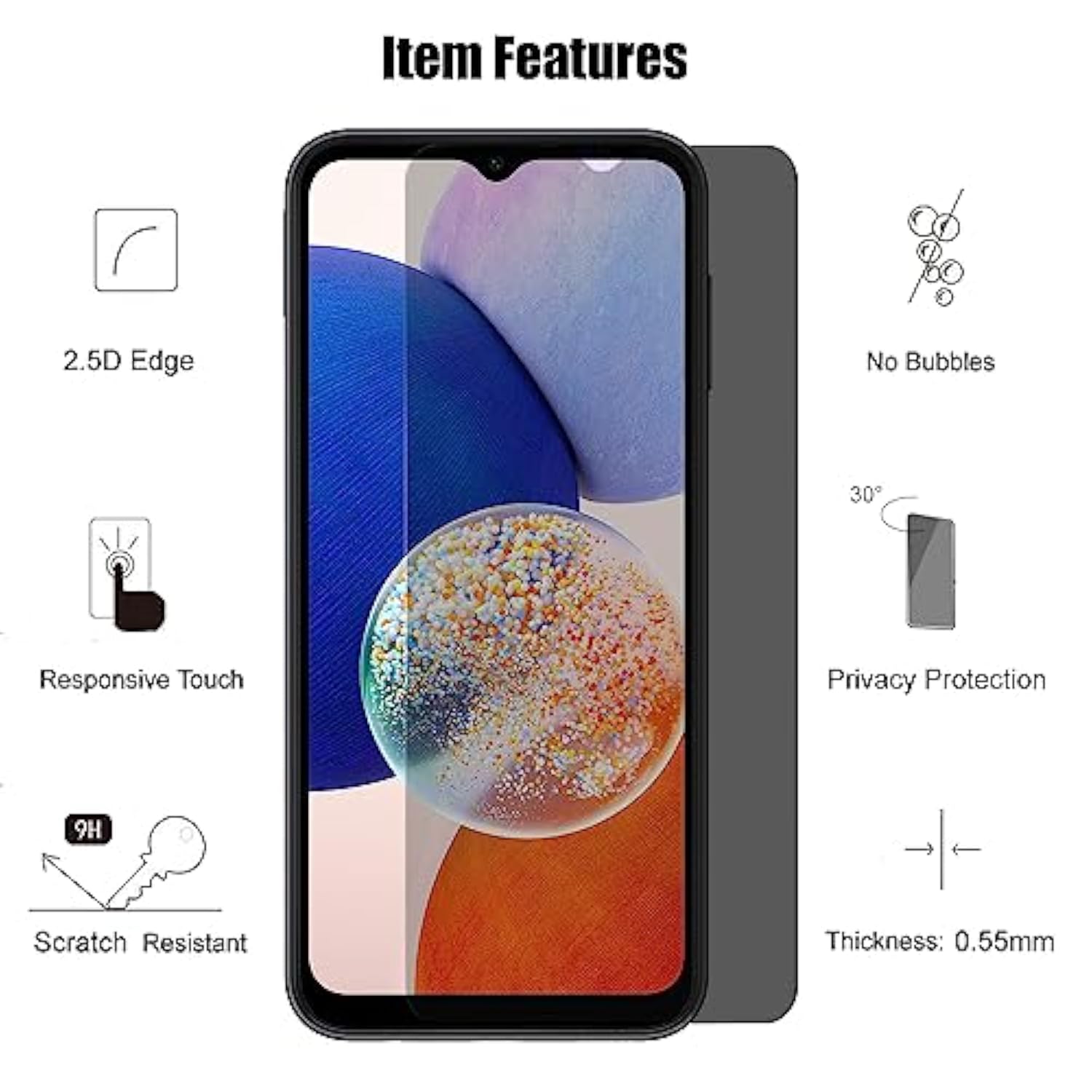 (3+3) For Samsung Galaxy A14 4G / 5G (3 Pack) Privacy Screen Protector Anti Spy Private Tempered Glass Film With Camera Lens Protector, Anti Scratch