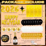 2026 New Years Eve Party Supplies Set, New Year Decorations 2026, Gold Black Party Balloons Supplies Happy New Years Decoration with 2026 Balloons, Happy New Year Banner, Foil Balloons, Fringe Curtain