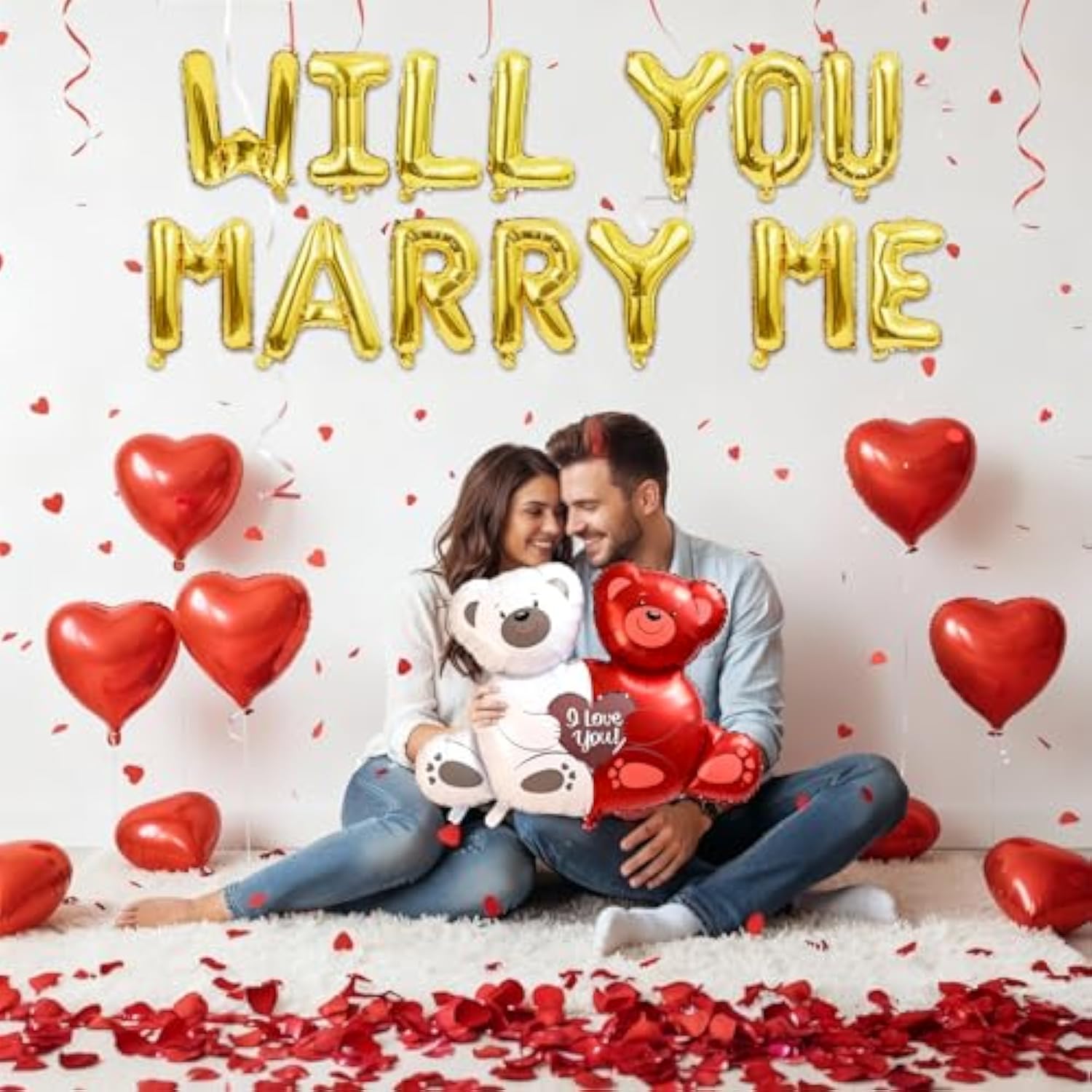 Will You Marry Me Balloons, Will You Marry Me Decorations Set With 1000 Red Rose, Will You Marry Me Sign I Love You Heart Shaped Balloons Kit For Valentines Day Wedding Proposal Anniversary