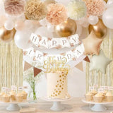 Birthday Decorations for Women - Beige & Cream Balloons, Boho Party Banner
