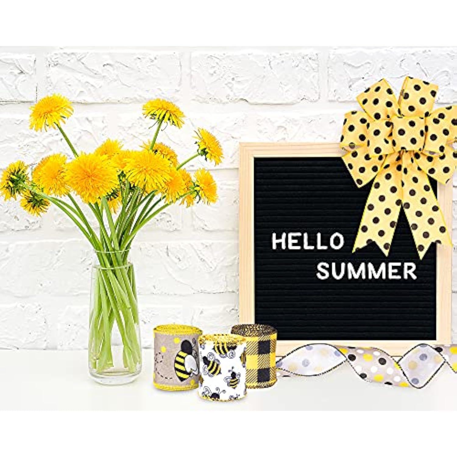 30 Yard Bumble Bee Ribbon 6 Design Yellow Black Dots Plaid Strip Wired