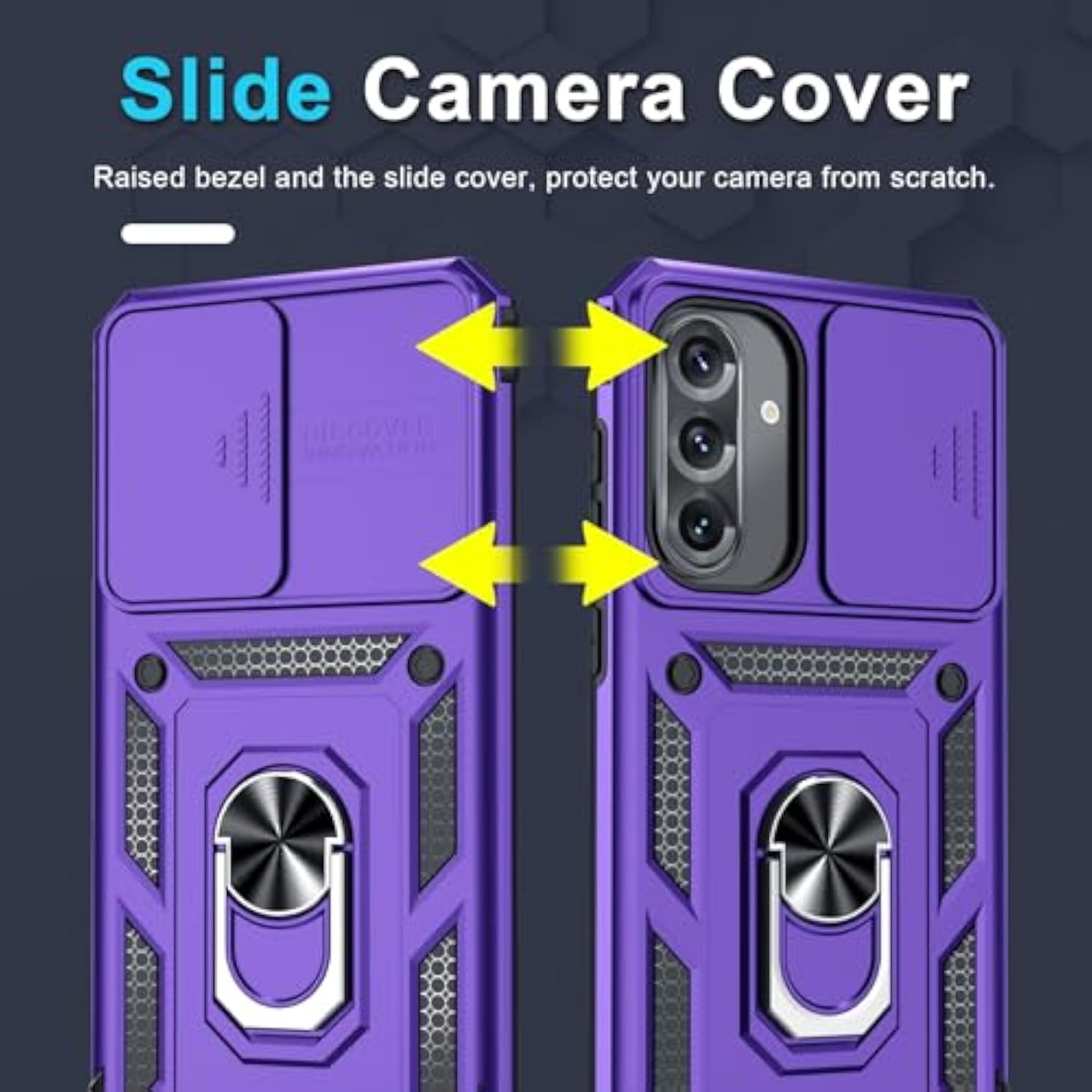 Compatible With Samsung Galaxy A36/A56 5G Case Built In Slide Camera Lens Cover+Screen Protector+Finger Ring Holder Kickstand,Heavy Duty Shockproof Full Body Phone Cover,2025 Purple
