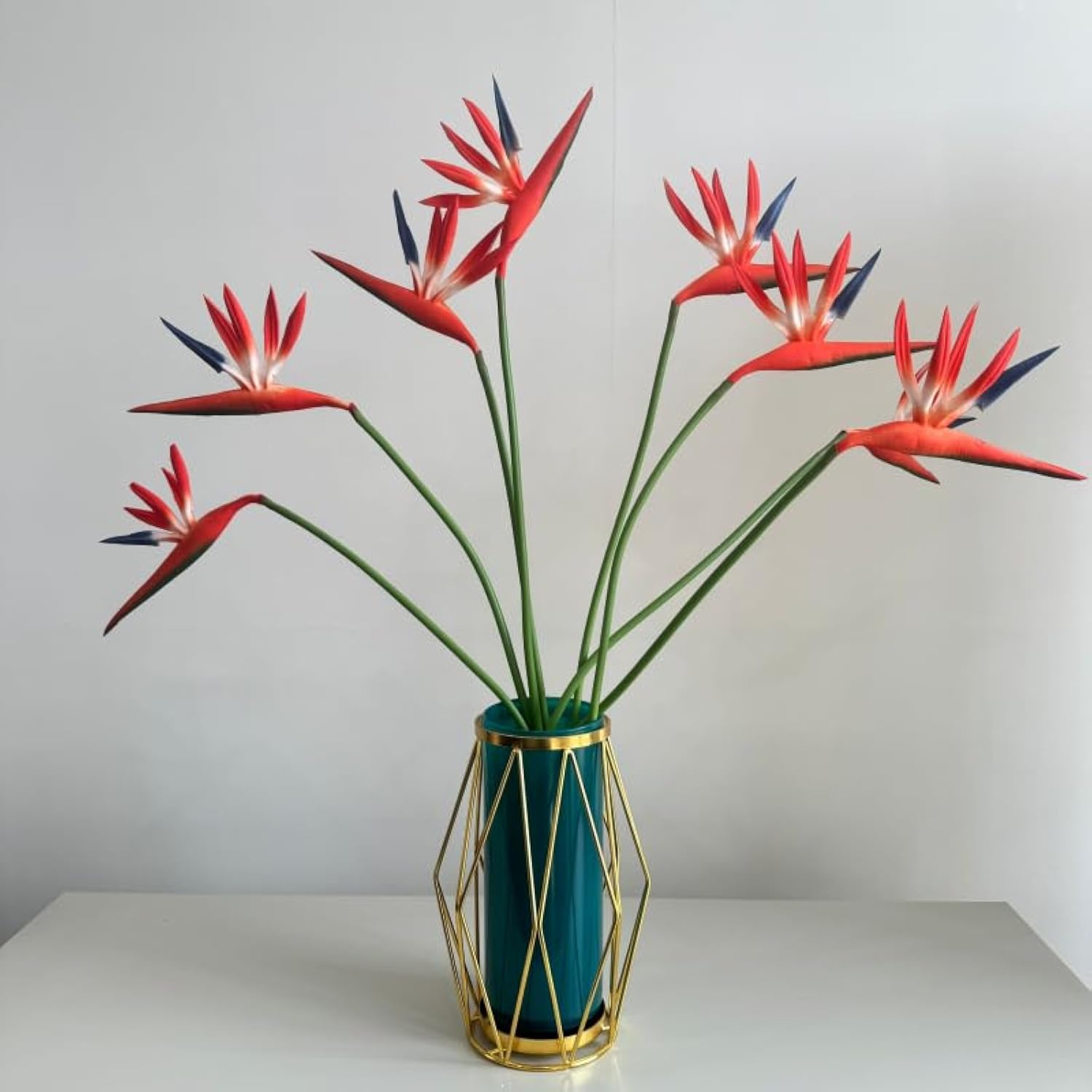 Medium Bird Of Paradise 23 Inch Permanent Flower Stem,Real Touch Flowers Soft Rubber Pu Artificial Plants For Home Office - 8 Pcs (Orange)