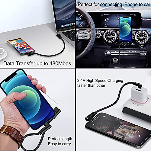 USB C to Lightning Cable 1ft 3 Pack MFi Certified Right Angle iPhone Charger 90 Degree Elbow Braided Lightning to USB C Cable for iPhone 14 13 12 11
