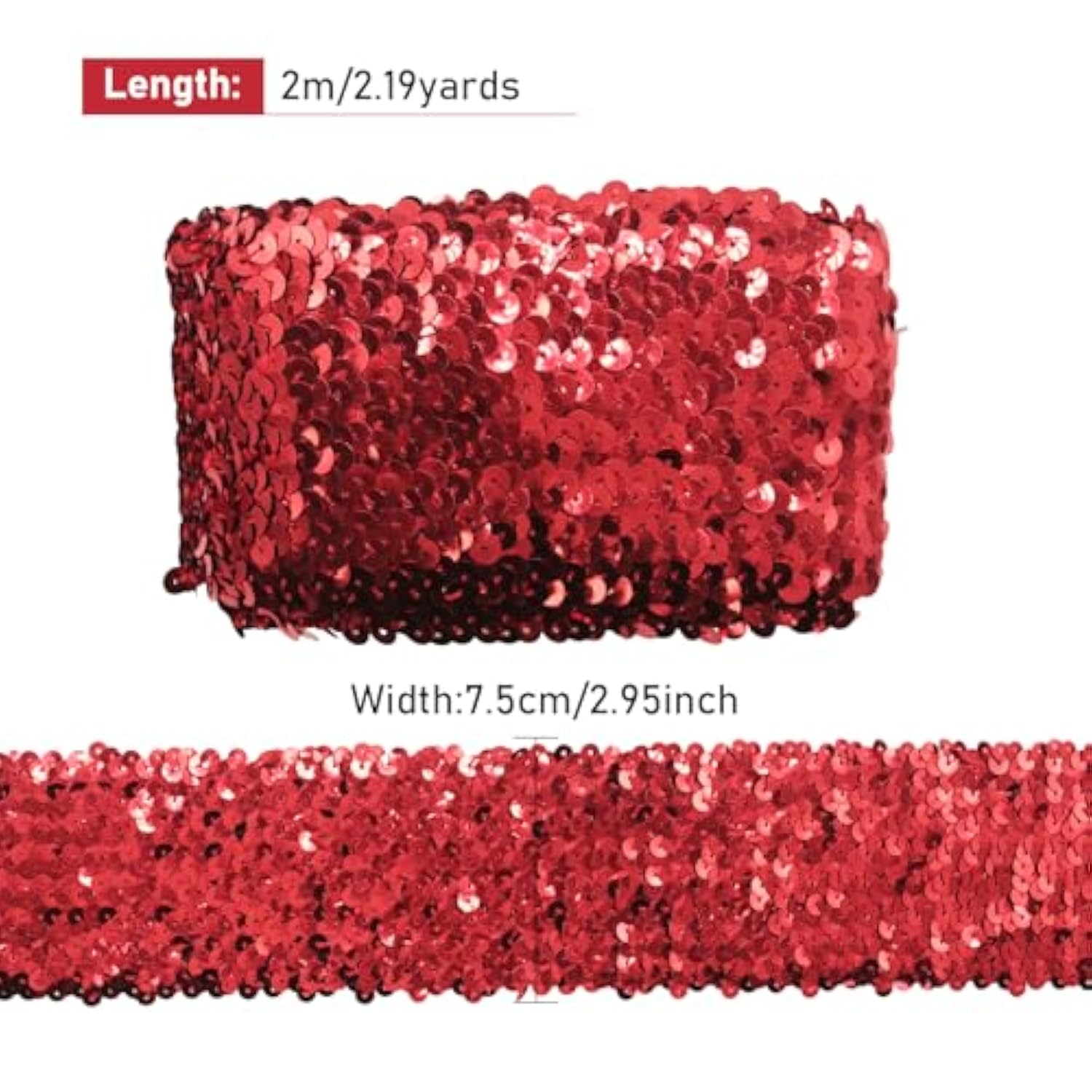 2 Meter Elastic Sequin Glitter Stretch Bling Paillette Fabric Ribbon S