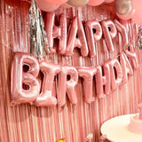 Pink Birthday Decorations For Women ?Happy Birthday Party Decorations For Girls?Pink Fringe Curtain?Happy Birthday Banner?Happy Birthday Balloons?Happy Birthday Balloon Letters