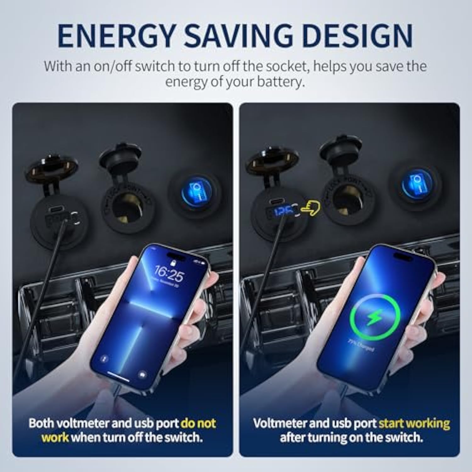 12V Usb C Car Charger Socket 3-Pack - 48W Pd & Qc 3.0 Fast Charging Dual Usb Outlet With Voltmeter & On/Off Switch, Waterproof 12V Charging Port For Car, Marine, Boat, Golf Cart