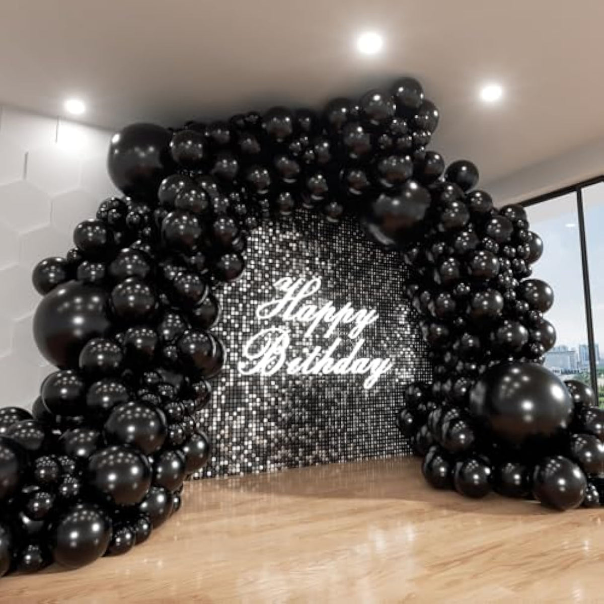 143pcs Black Balloon Garland Kit – Matte Balloons in 4 Sizes for Party & Event Decorations