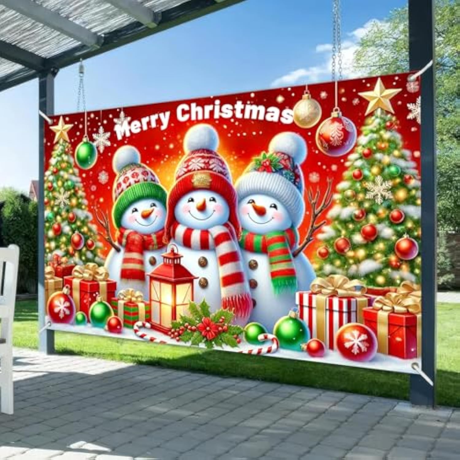 Merry Christmas Snowman Banner 71X43 Inches Christmas Holiday Decor For Home Living Room Bedroom Wall Hanging Festival Party Celebration Decoration Indoor Outdoor Scene