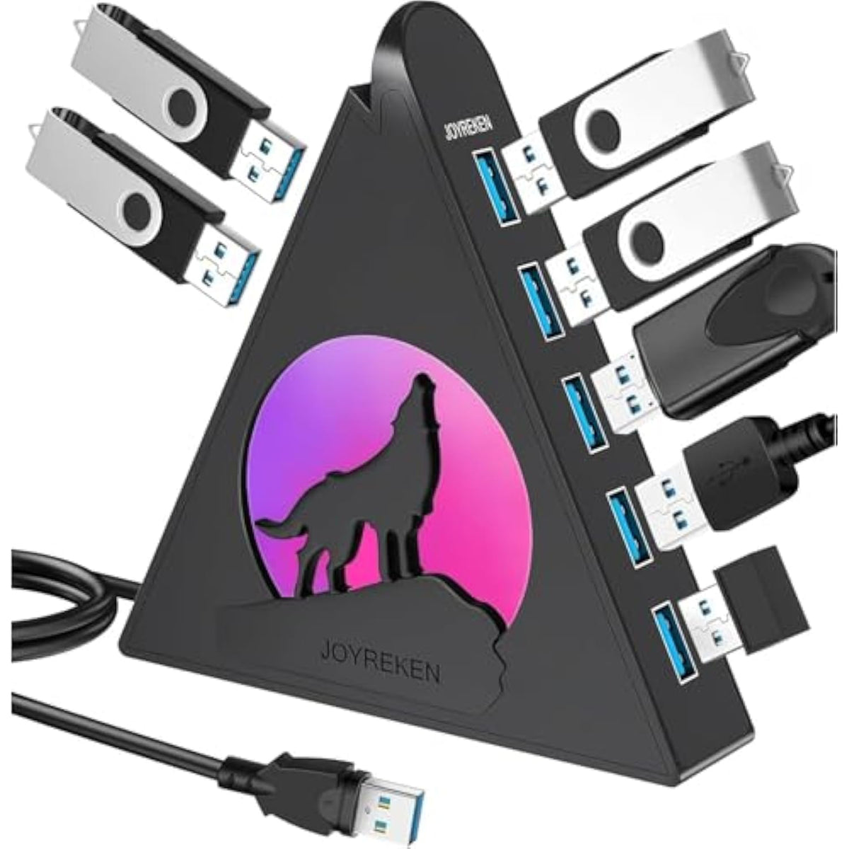 7 Port Usb Hub, Usb 3.0 Hub With 2 Ft Long Cable, Vertical Usb Exrension Hub F
