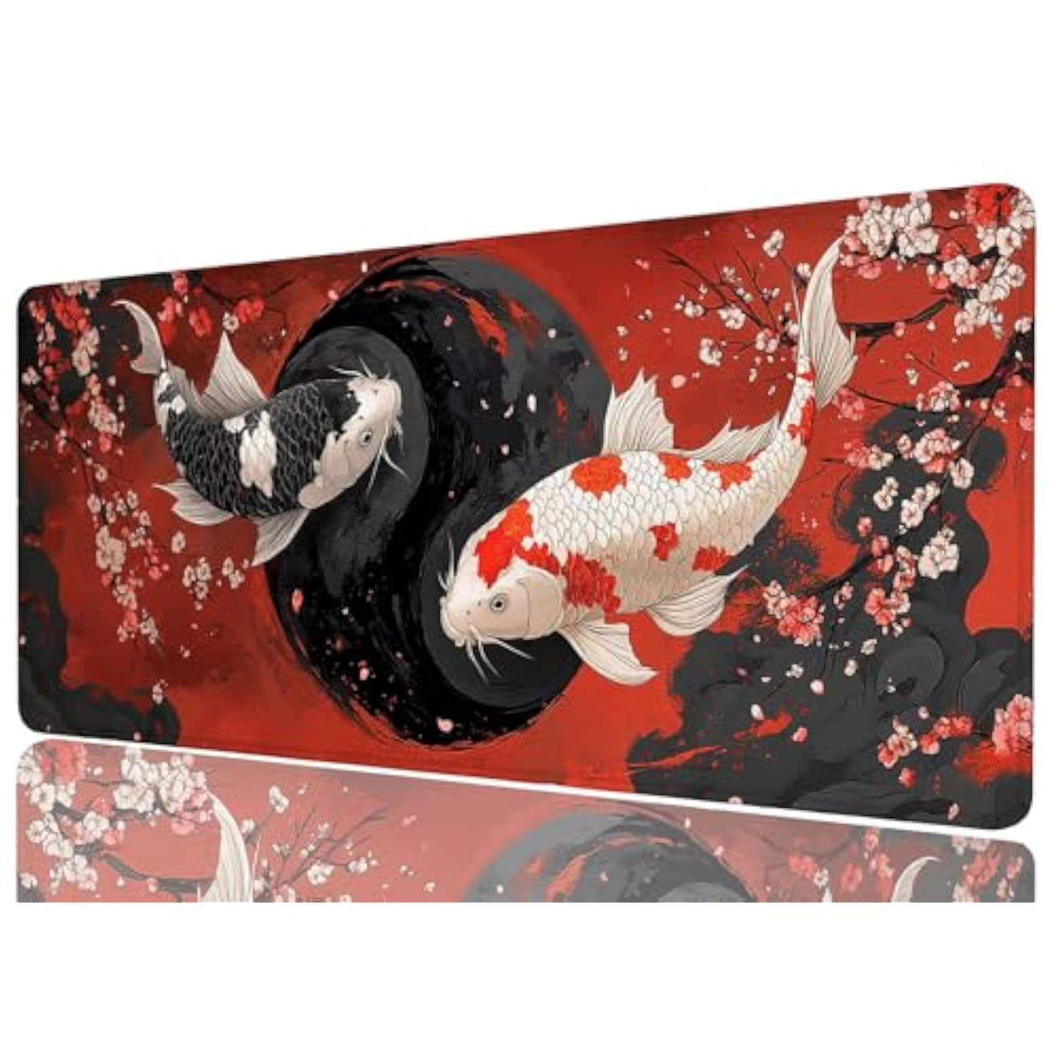 Black And White Mouse Pad Large Fish Yin Yang Cherry Blossom Art Mousepad Xl Large Gaming Mouse Pad Laptop Keyboard Mat Desk Pad Office Computer Keyboard Laptop Home, 31.5X11.8 Inch