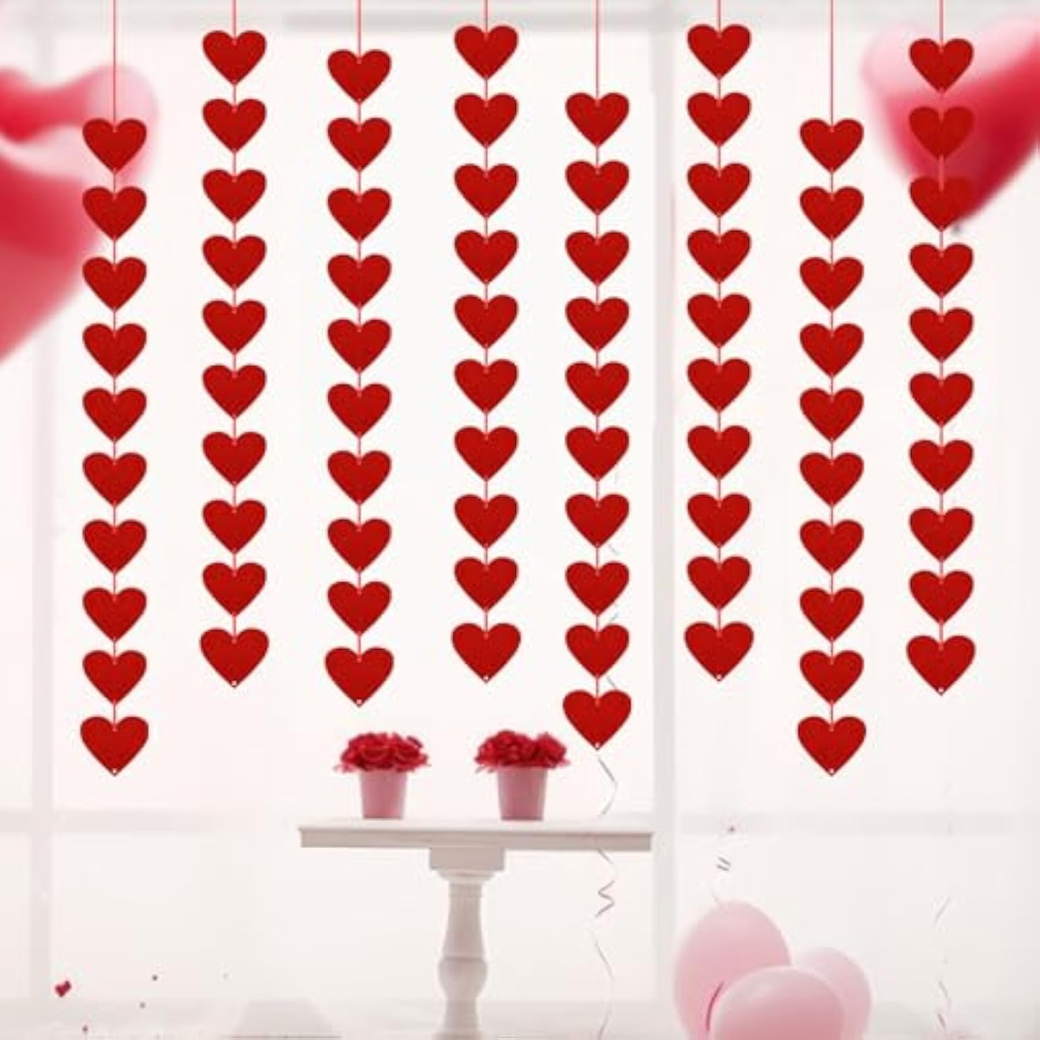 80 Pcs Red Hearts Felt Garland, Valentines Day Decor Hanging String, N