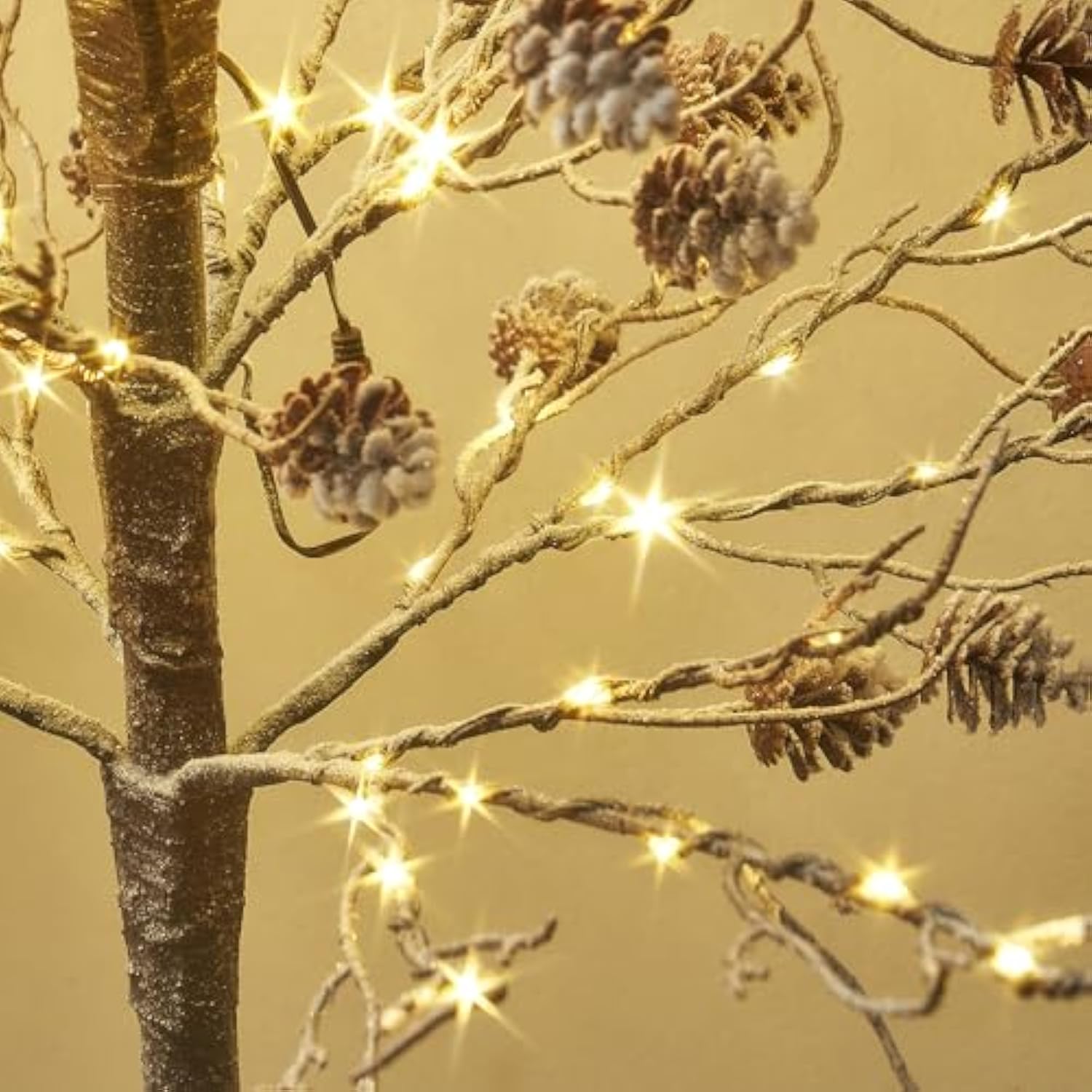 Lighted Flocked Tree With Pine Cone 4Ft With Timer And Dimmer, Twig Tree Lights With Lights For Home Christmas Decoration Indoor Outdoor