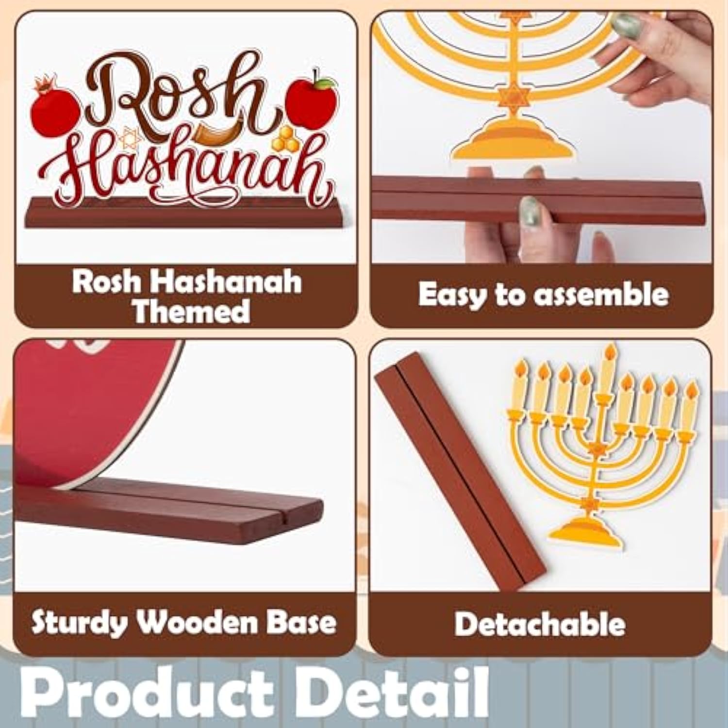 6pc Shana Tova Rosh Hashanah Wooden Table Centerpieces Rustic Decor