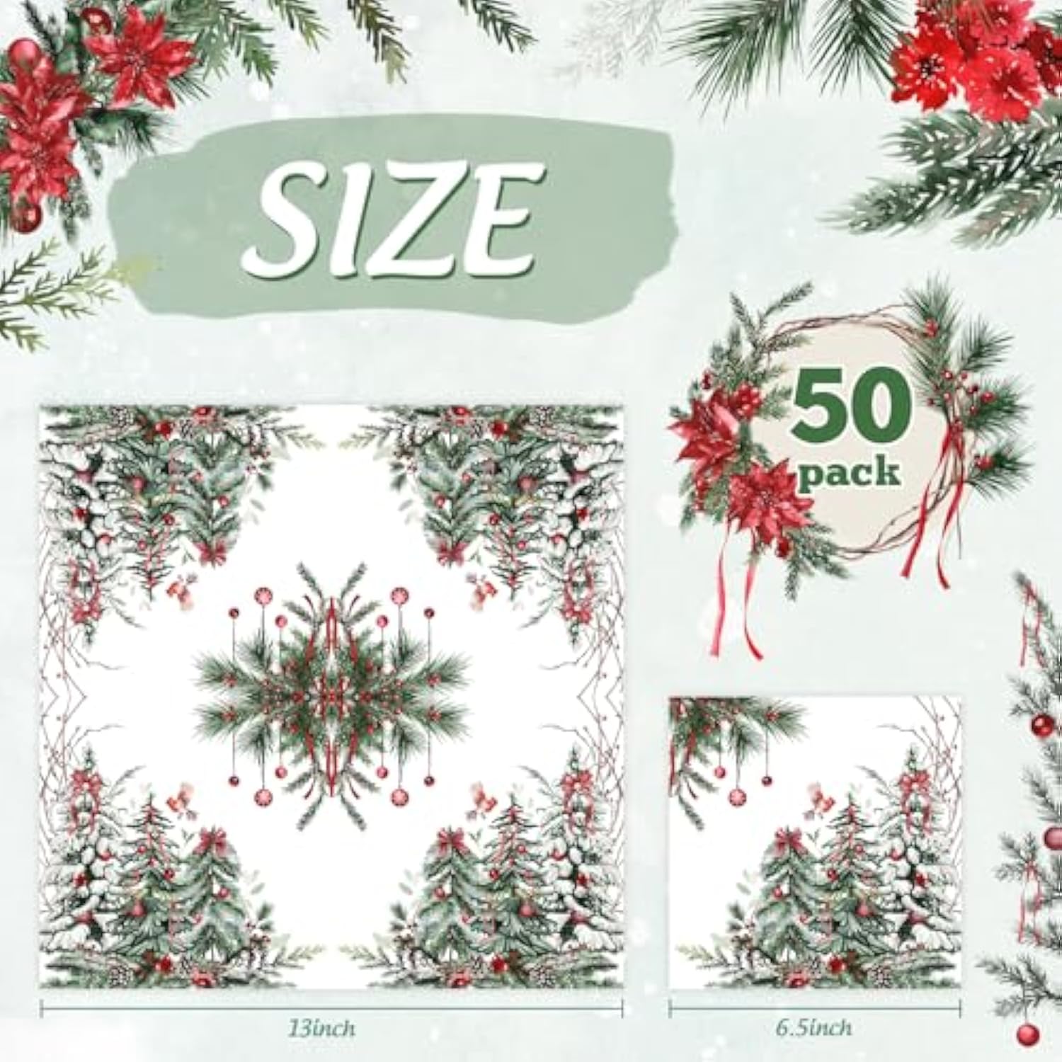 50 Pack Christmas Cocktail Beverage Napkins Disposable Paper Decorative Decorative Table Napkin For New Year Winter Dinner Merry Christmas Holiday Xmas Party Supplies