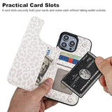 For 14 Pro Max Wallet Case With Card Holder, White Leopard Cheetah Pattern Back Flip Folio Pu Leather Kickstand Card Slots Case For Women Girls, Double Magnetic Clasp Shockproof 6.7"