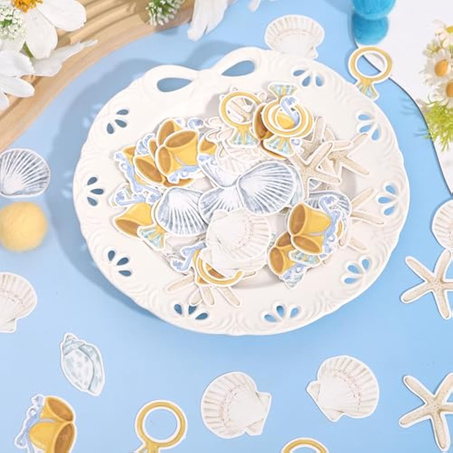 210 Pc Bells & Seashells Confetti Coastal Wedding, Bridal Shower, & Party Decor