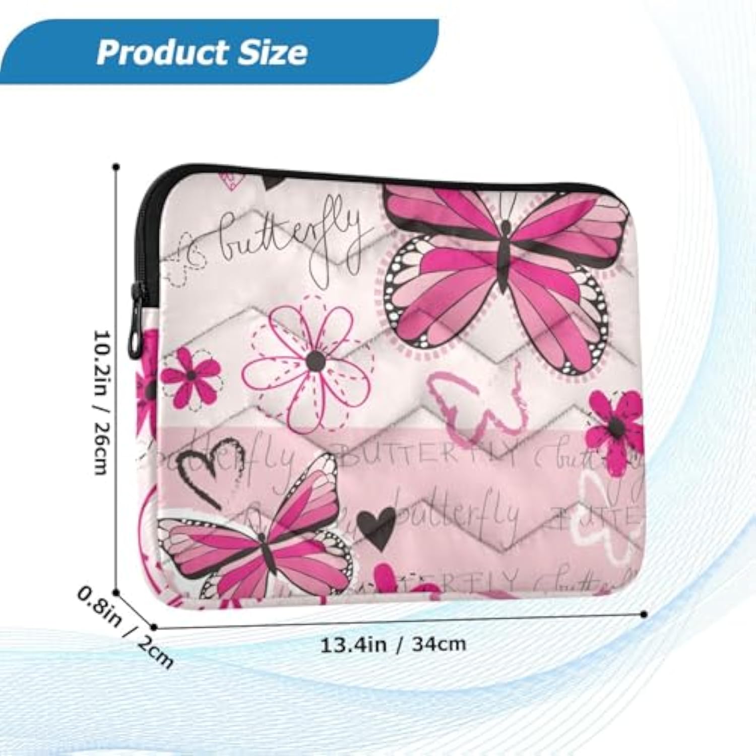 Pink Butterfly Laptop Sleeve Case 13, 13.3, 14 Inch, Computer Cases For Pad Tablet, Waterproof Briefcase Bag