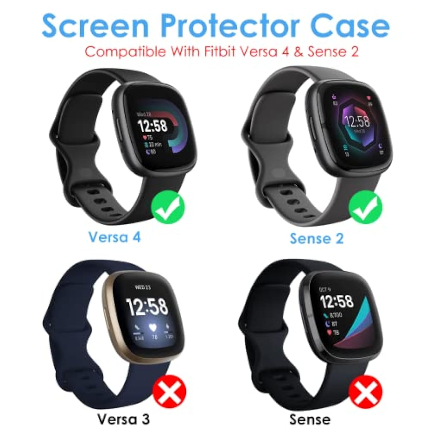 4Pack Screen Protector Case Compatible With Fitbit Sense 2/Versa 4, Soft Tpu Plated Bumper Full Cover Protective Cases For Versa 4/Sense Smartwatch [Scratchproof]