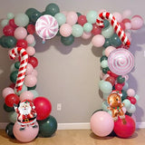 Christmas Balloons Garland Arch Kit, Pastel Pink Green Red Blue Candy Cane Balloon Sweet Lollipop Gingerbread Foil Balloon for Christmas New Year Birthday Xmas Holiday Cookie Exchange Party Decoration