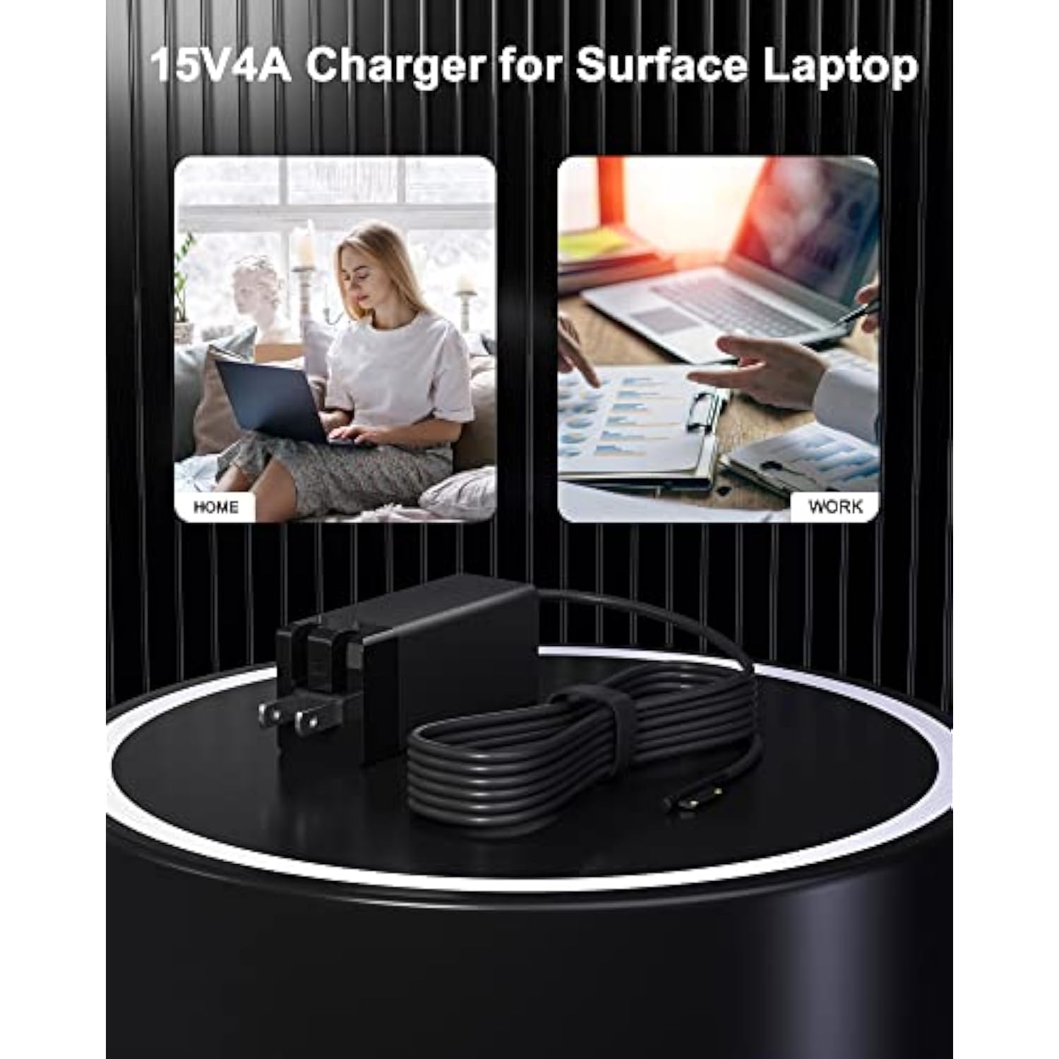 65W Gan Surface Pro Charger,Compact Foldable Charger For Microsoft Surface Pro