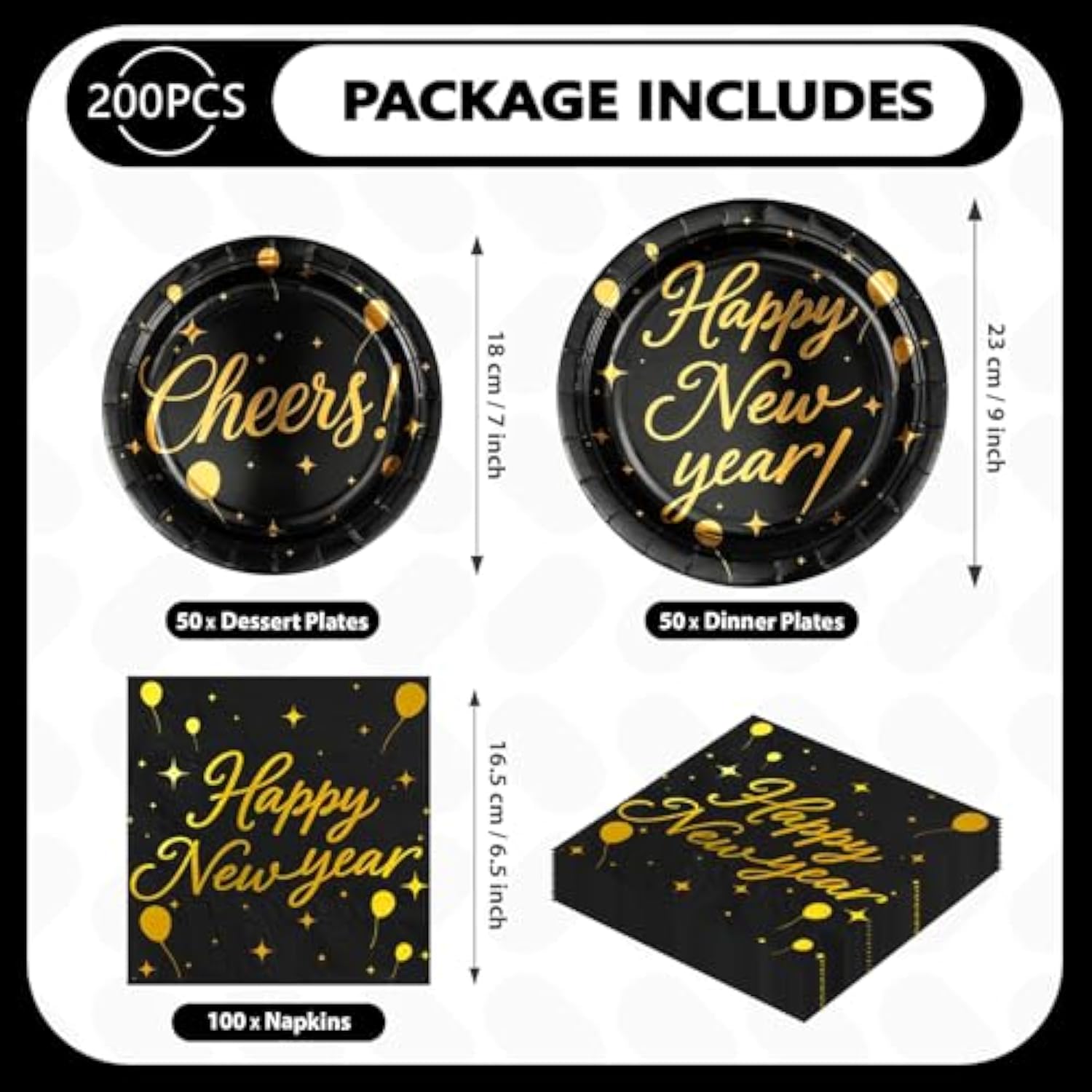 200 Pcs Happy New Year 2026 Party Supplies Black Gold Party Plates And Napkins Disposable Cheers To 2026 Tableware Set For New Year'S Eve Christmas Holiday Birthday Decorations, Serves 50
