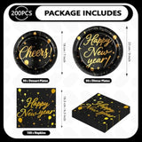 200 Pcs Happy New Year 2026 Party Supplies Black Gold Party Plates And Napkins Disposable Cheers To 2026 Tableware Set For New Year'S Eve Christmas Holiday Birthday Decorations, Serves 50