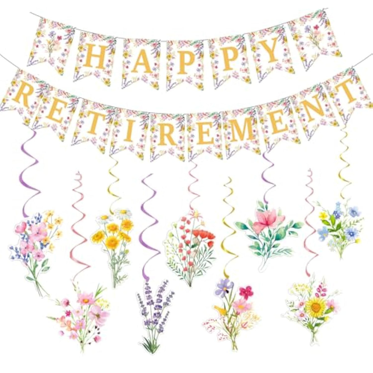 Wildflower Retirement Decor for Women with Gold Banner & Floral Swirls