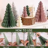 6PCS Paper Christmas Tree, Honeycomb Trees Table Centerpiece with Magnetic Closure, Sage Green and Dusty Pink Christmas Tree Decor for Mantel Xmas Tabletop Centerpiece
