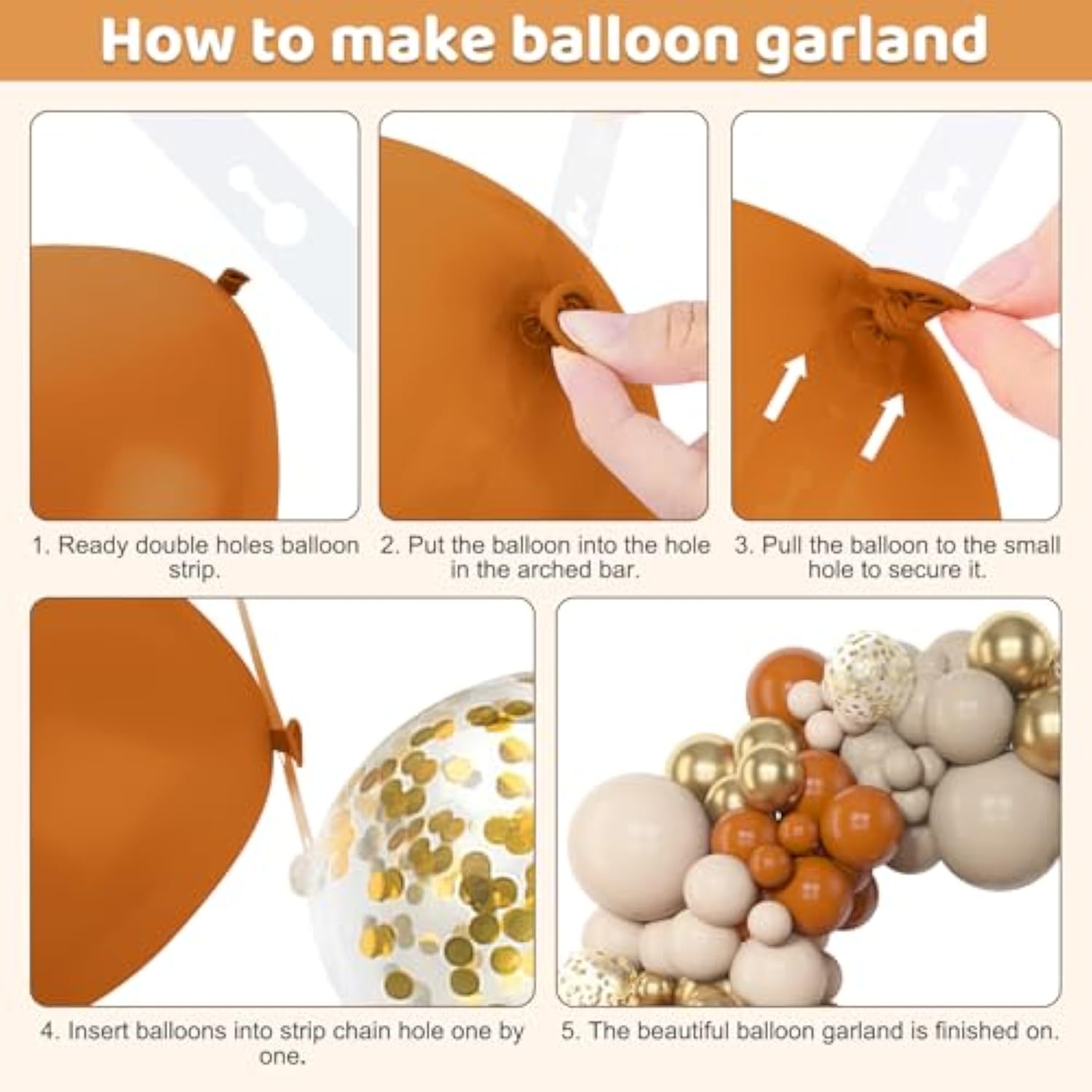 153pcs Burnt Orange Balloon Garland Kit – White, Gold & Confetti Fall Decor