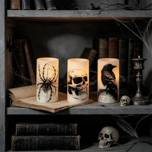 Skull Halloween Flameless Candles Battery Operated with 6H Timer