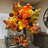 Fall Balloon Arch Kit: Orange, Burgundy & Gold with Maple Leaves