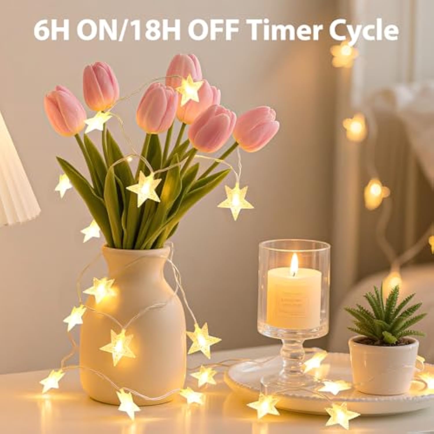 Rechargeable Star Fairy Lights Battery Operated With 8 Modes, 17Ft 50Led String Lights Indoor With Timer, Twinkle Lights
