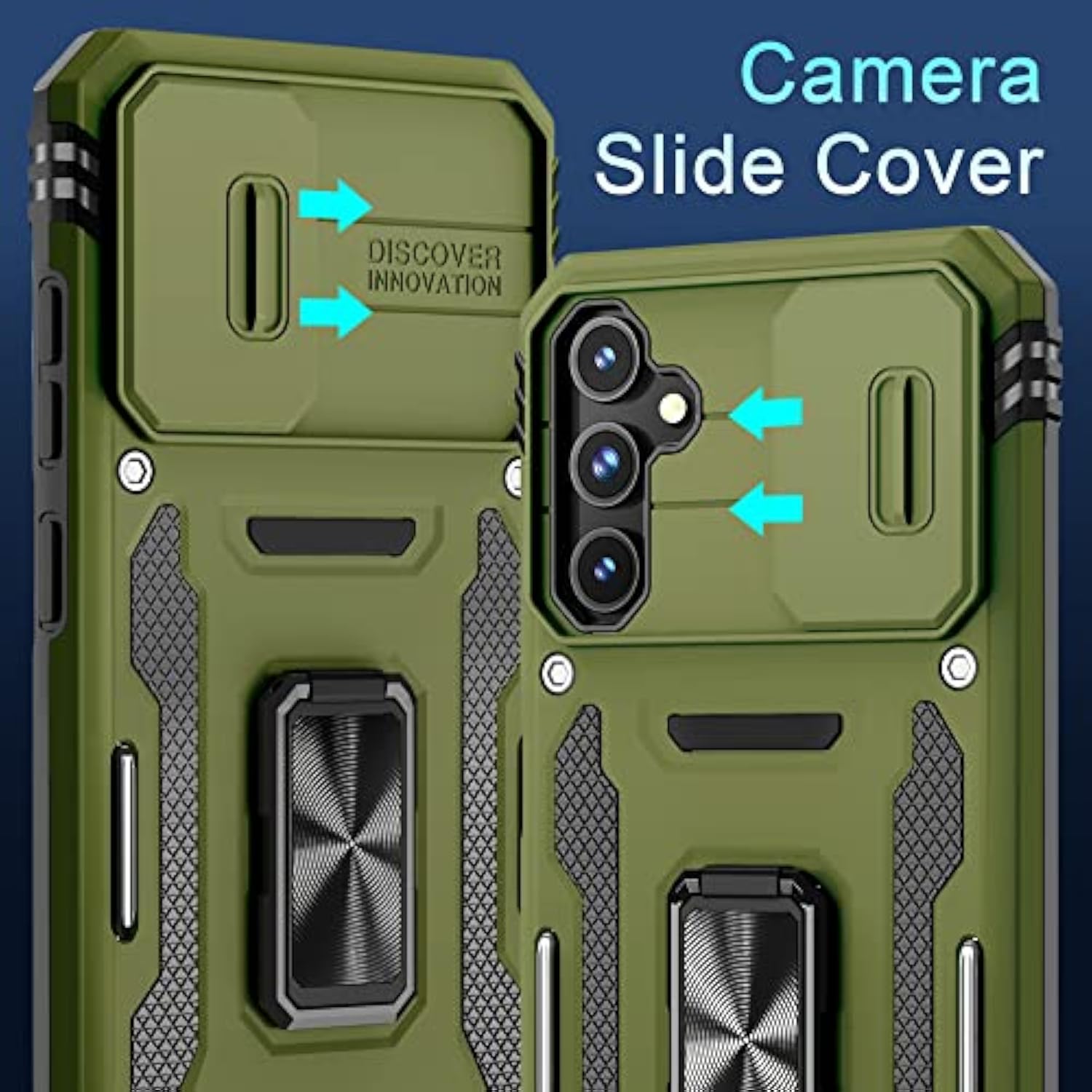 Case For Samsung Galaxy A54 5G With Slide Camera Cover+Screen Protector(1 Pack),Rotated Ring Kickstand Military Grade Shockproof Protective Cover-Olive Green