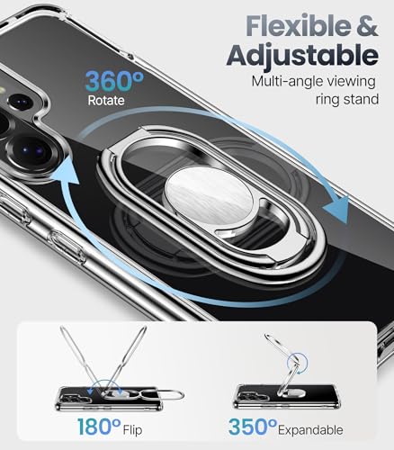 for  Galaxy S26 Ultra Case with Stand, Galaxy S26 Ultra Case Clear with Double Ring Holder [Adjustable & Foldable] Shockproof Protective Cover