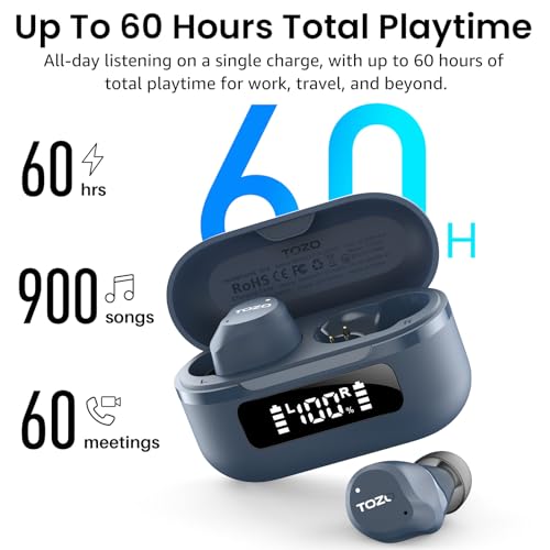 Nc9 Hybrid Noise Cancelling Wireless Earbuds, Bluetooth 5.3 Ear Buds, 6 Mic Enc, Ipx8 Waterproof, 60H Playtime, App Eq