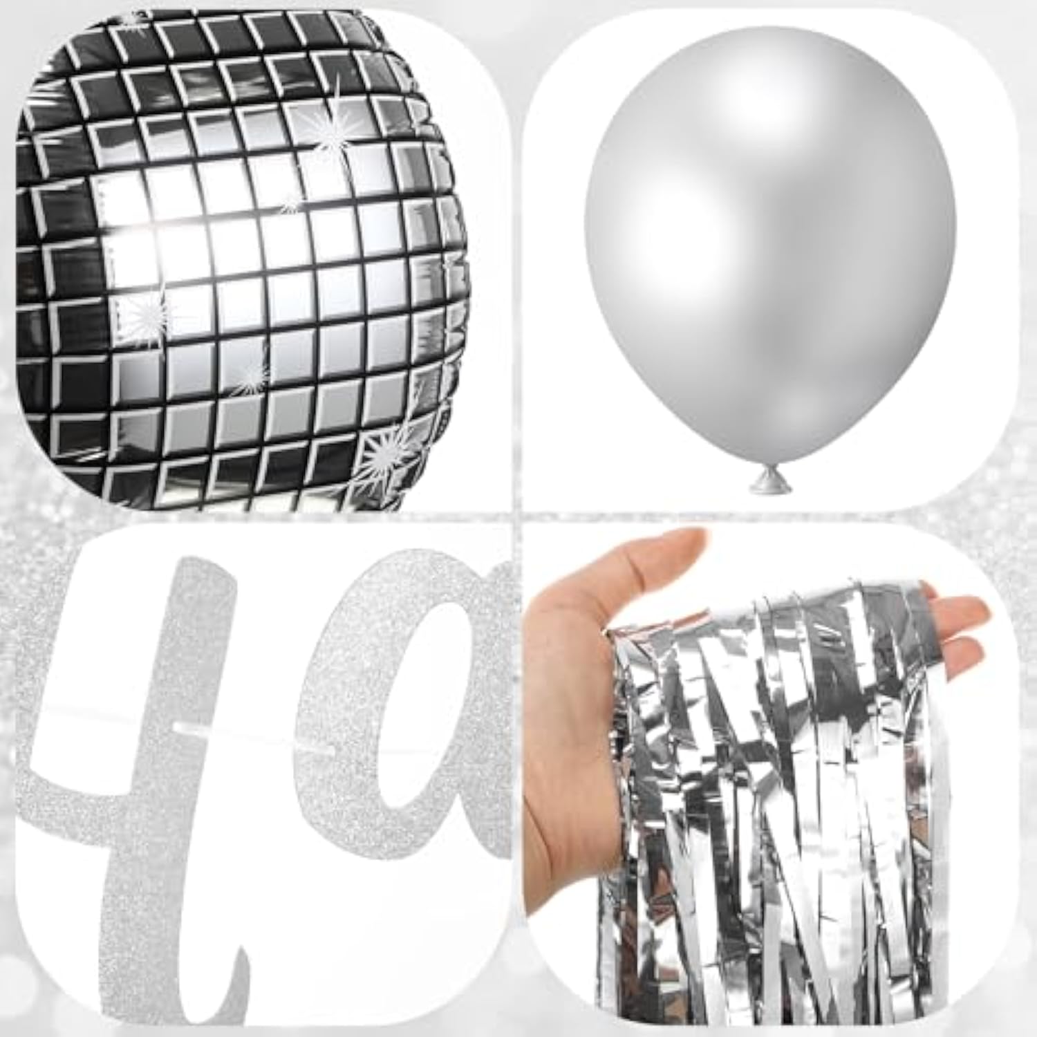 35 Pcs Disco Balloon Kit with Silver Balloons and Happy New Year Banner for Parties