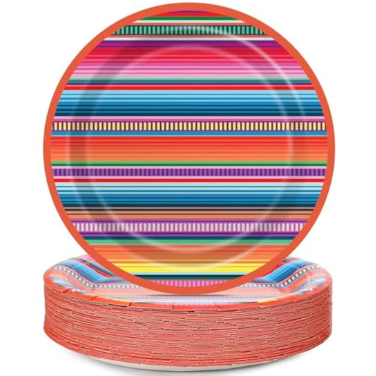 48Pcs Mexican Serape Fiesta Paper Plates Fiesta Party Decorations Taco Plates Disposable Supplies 7" Mayo Dessert Platters Mexico Stripes Decor For Dance Pinata Colorful Ponchos Cook Dinner Tableware