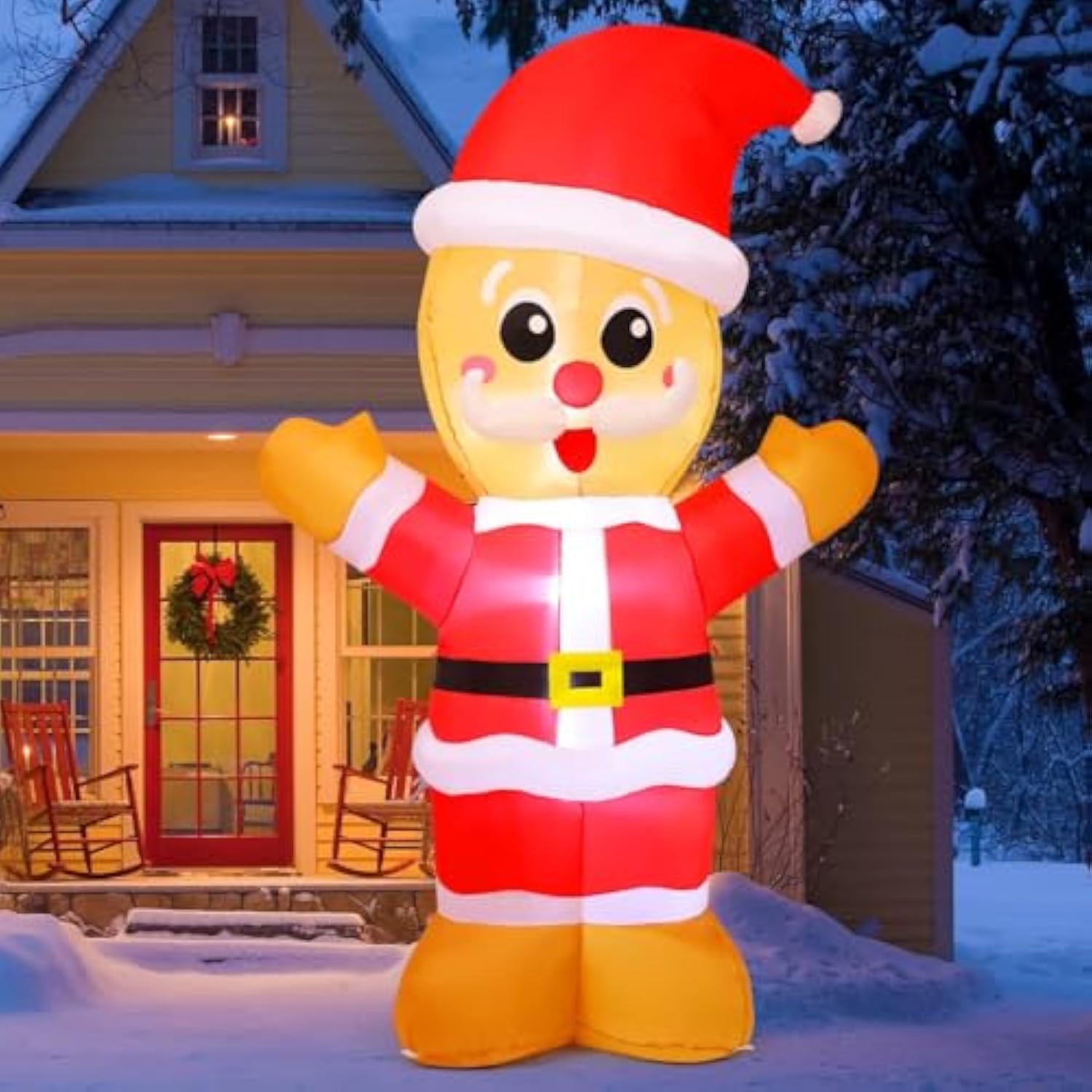 8Ft Christmas Inflatables Outdoor Decorations, Blow Up Gingerbread Inflatable With Built-In Leds For Christmas Indoor Ou